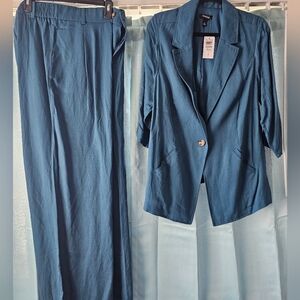 Torrid Linen Teal Pantsuit Set